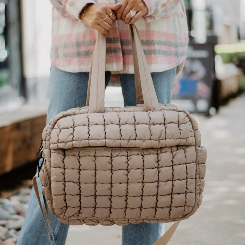 Quilted Tan Tote Bag